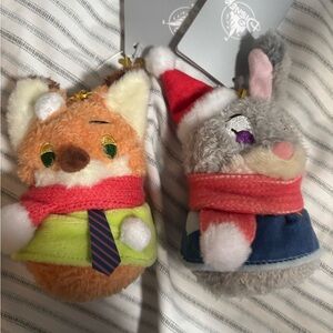 Zootopia Judy Hopps & Nick Wilde Snowman Plush Doll Keychain Disney Store Japan